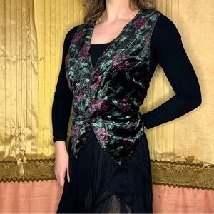 Black velvet floral vest with a touch of goth charm